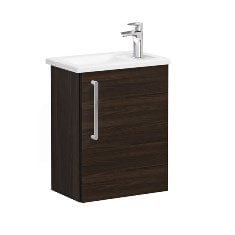 Vitra Root 66324 Lavabo Dolabı, Kapaklı, 45 Cm, Kompakt, Sağdan Armatür Delikli, Ceviz, Köşeli Lavabolu, Sağ